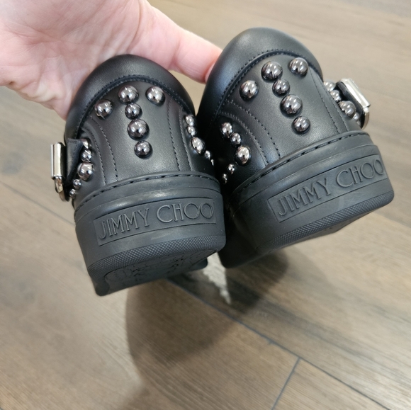 NWOT 🔴 Jimmy Choo Black Studded Leather Roman Sneakers - Size 39 1/2 - Picture 14 of 14